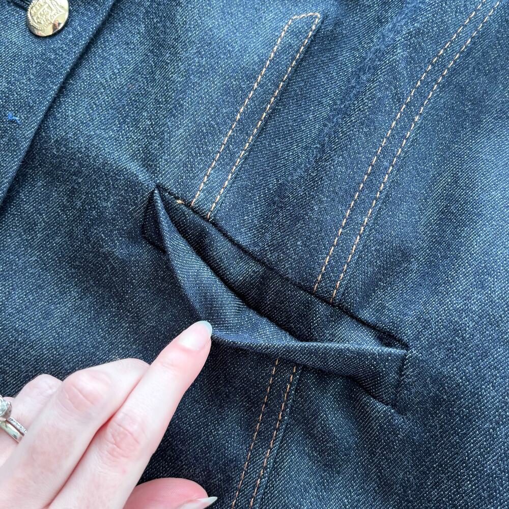 2010s Talbots Petite Dark Wash Denim‎ Vest Gold Crest Button Western Cowgirl 8P - Picture 9 of 9